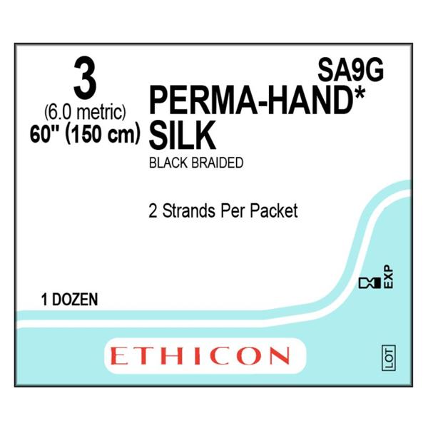 Ethicon Inc,a J & J Company Suture 3 Silk No Needle Perma-Hand Black 2X60" Braid 12/Bx - SA9G