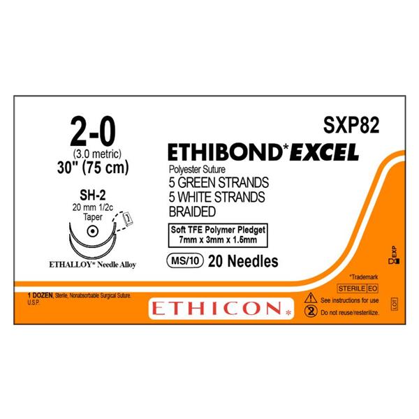 Ethicon Inc,a J & J Company Suture 2-0 Poly Sh-2/Sh-2 Ethibond Excel Green/White 10-30" Double Arm Braid Bx - SXP82