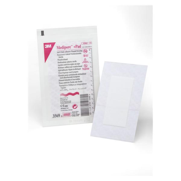 3M Healthcare Dressing Wound Medipore +Pad Sft Clth 3-1/2X6" Strl Lf Adhs Non-Adhere 25/Box - 3569