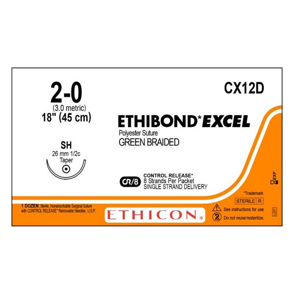 Ethicon Inc,a J & J Company Suture 2-0 Coated Polyester Sh Ethibond Excel Green 18" Braid 12/Bx - CX12D