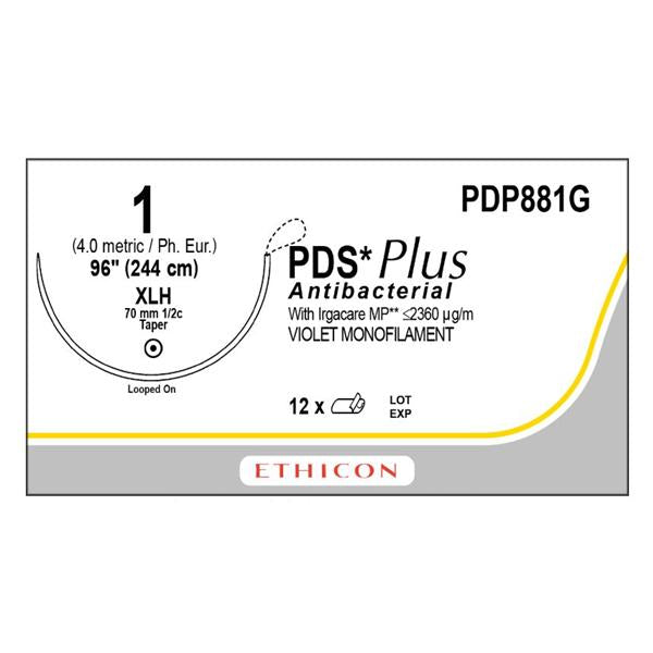 Ethicon Inc,a J & J Company Suture 1 Triclosan, Polydioxanone Xlh Pds Plus Violet 96" Monofilament 12/Bx - PDP881G