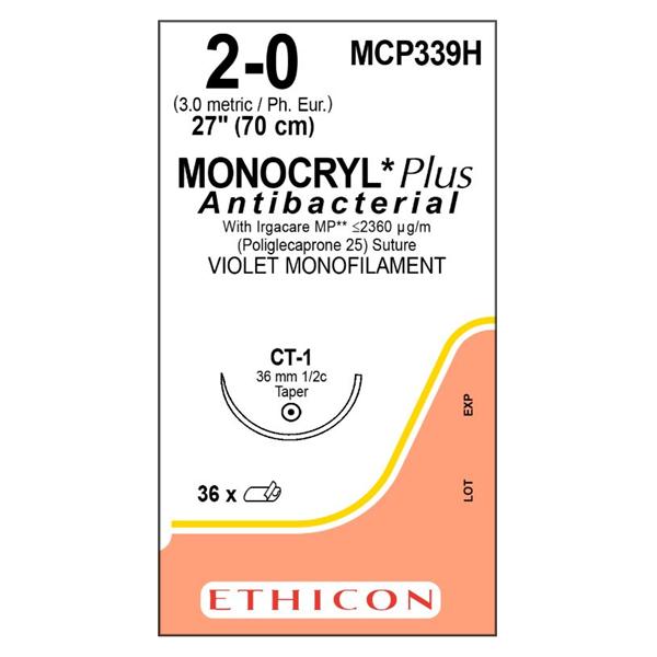 Ethicon Inc,a J & J Company Suture 2-0 Tcs/Pcl25 Ct-1 Monocryl Plus Violet 27" Monofilament 36/Bx - MCP339H