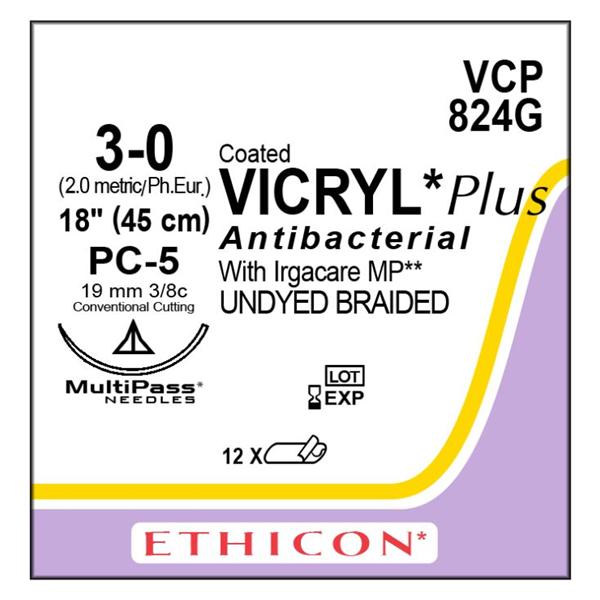 Ethicon Inc,a J & J Company Suture 3-0 Tcs/Pg910 Pc-5 Coated Vicryl Plus Undyed 18" Braid 12/Bx - VCP824G