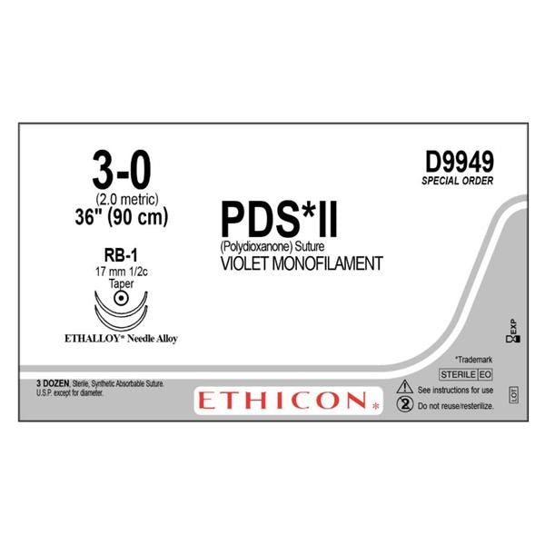 Ethicon Inc,a J & J Company Suture 3-0 Polydioxanone Rb-1 Pds Ii Violet 36" Monofilament 36/Bx - D9949