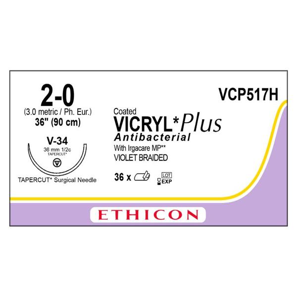 Ethicon Inc,a J & J Company Suture 2-0 Tcs/Pg910 V-34 Coated Vicryl Plus Violet 36" Braid 36/Bx - VCP517H