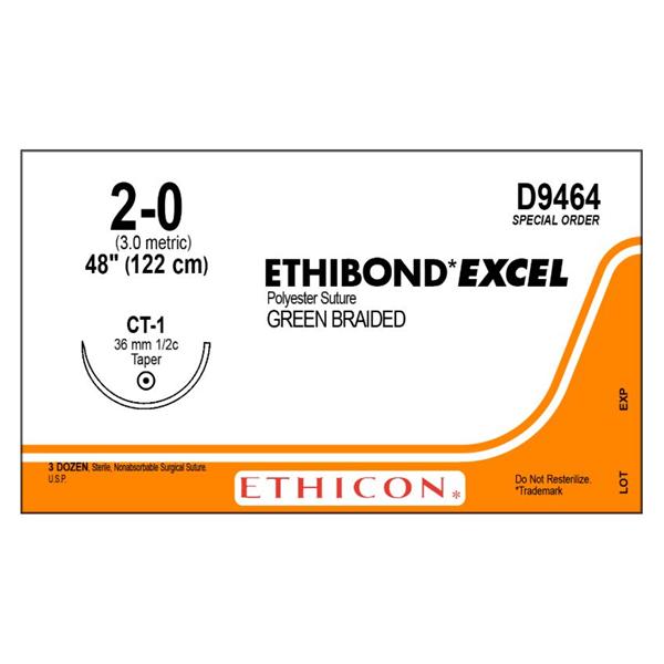 Ethicon Inc,a J & J Company Suture 2-0 Coated Polyester Ct-1 Ethibond Excel Green 1X48" Braid 36/Bx - D9464