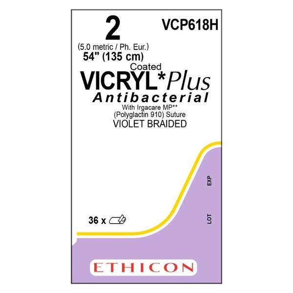 Ethicon Inc,a J & J Company Suture 2 Tcs/Pg910 No Needle Coated Vicryl Plus Violet 54" Braid 36/Bx - VCP618H