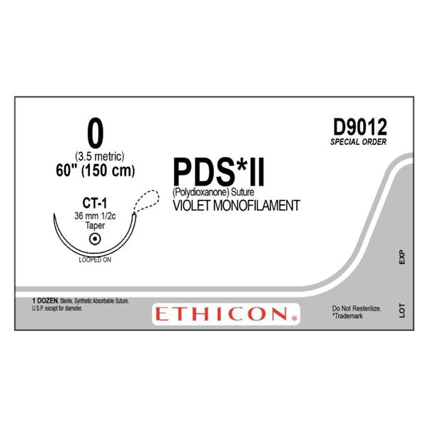 Ethicon Inc,a J & J Company Suture 0 Polydioxanone Ct-1 Pds Ii Violet 60" Monofilament 12/Bx - D9012