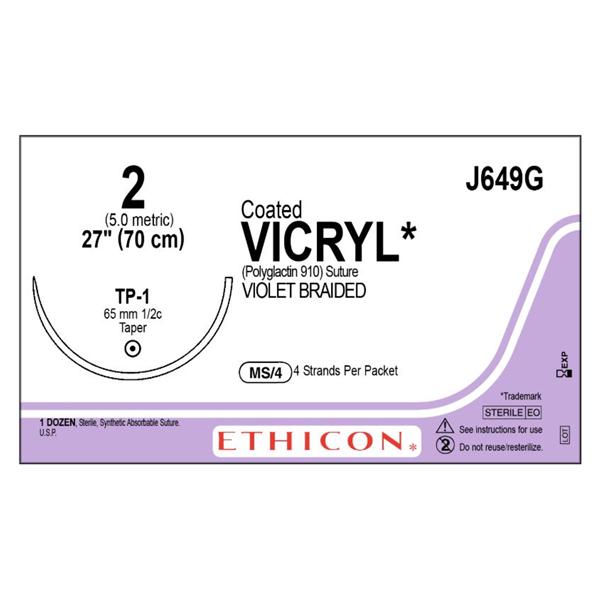 Ethicon Inc,a J & J Company Suture 2 Polyglactin 910 Tp-1 Coated Vicryl Violet 27" Braid 12/Bx - J649G