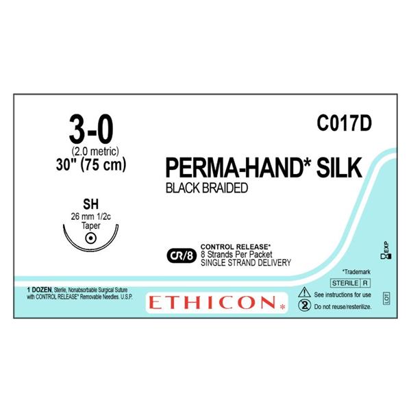 Ethicon Inc,a J & J Company Suture 3-0 Silk Sh Perma-Hand Black 30" Braid 12/Bx - C017D