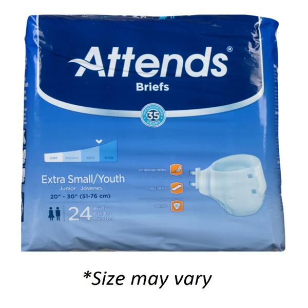 Attends Healthcare Products Brief Attends Adult Unisex Small 25-35" Heavy-Severe White 24/Bg, 4 Bg/Ca - BRBX15