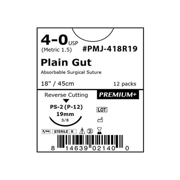 AD Surgical Suture 4-0 Plain Gut Ps-2 Beige 18" 12/Bx - PMJ-418R19