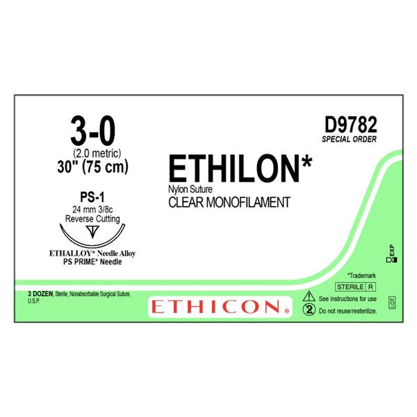 Ethicon Inc,a J & J Company Suture 3-0 Nylon Ps-1 Ethilon Undyed 30" 36/Bx - D9782