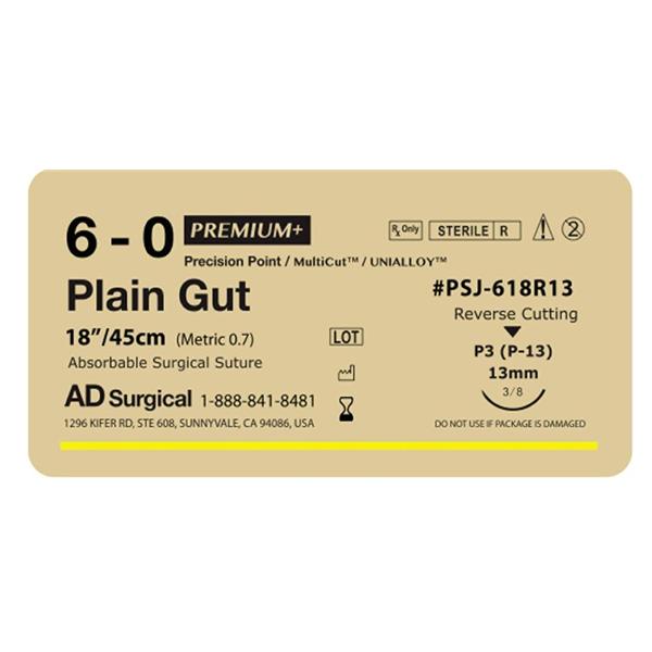 AD Surgical Suture 6-0 Plain Gut Unify Beige 18" Monofilament 12/Bx - PSJ-618R13