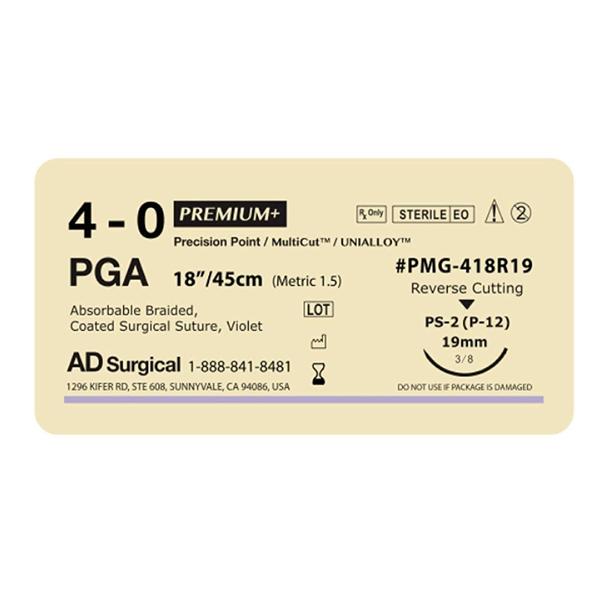 AD Surgical Suture 4-0 Pga P-12 Violet 18" 12/Bx - PMG-418R19