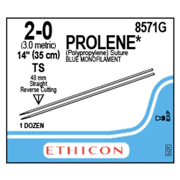 Ethicon Inc,a J & J Company Suture 2-0 Polypropylene Ts/Ts Prolene Blue 14" Double Arm Monofilament 12/Bx - 8571G