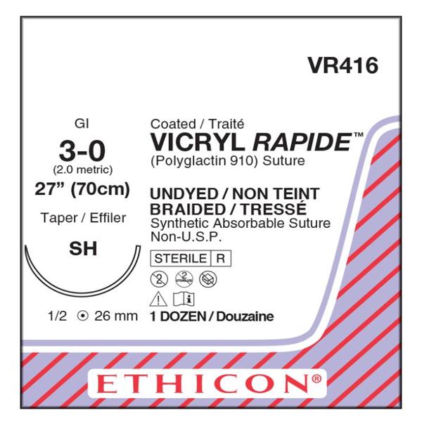 Ethicon Inc,a J & J Company Suture 3-0 Polyglactin 910 Sh Vicryl Rapide Undyed 27" Braid 12/Bx - VR416