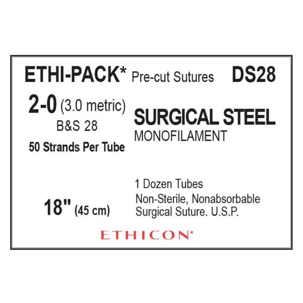 Ethicon Inc,a J & J Company Suture 2-0 B&S 28 No Needle Ethi-Pack Silver 50X18" Monofilament Bxbx - DS28