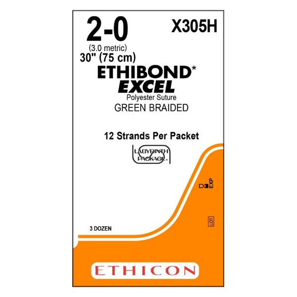 Ethicon Inc,a J & J Company Suture 2-0 Polyester No Needle Ethibond Excel Green 30" Braid 36/Bx - X305H