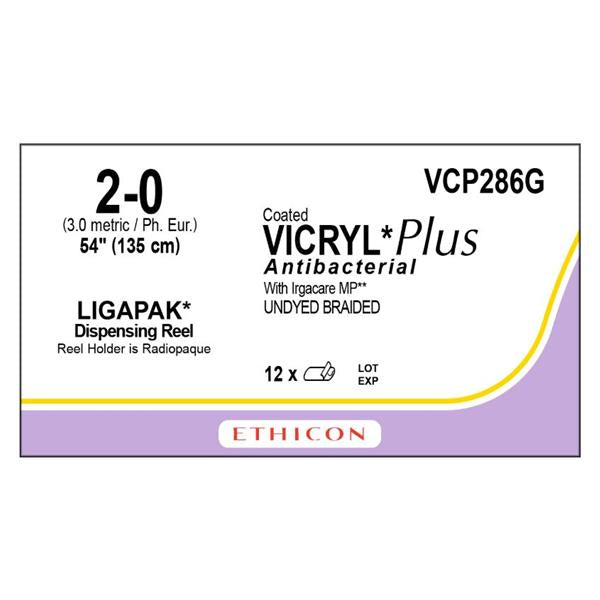 Ethicon Inc,a J & J Company Suture 2-0 Tcs/Pg910 No Needle Vicryl Plus Undyed 54" Braid 12/Bx - VCP286G