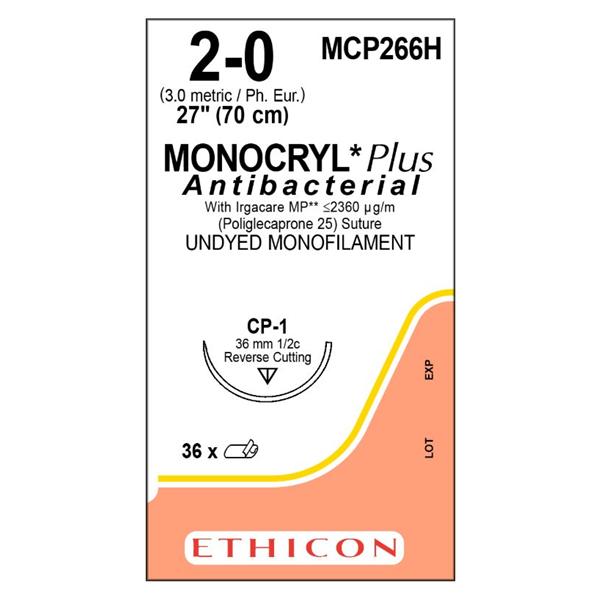 Ethicon Inc,a J & J Company Suture 2-0 Tcs/Pcl25 Cp-1 Monocryl Plus Undyed 27" Monofilament 36/Bx - MCP266H