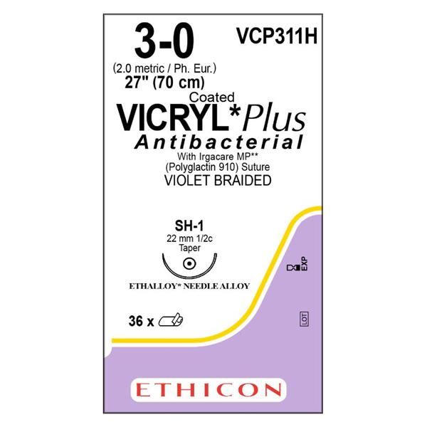 Ethicon Inc,a J & J Company Suture 3-0 Tcs/Pg910 Sh-1 Coated Vicryl Plus Violet 27" Braid 36/Bx - VCP311H