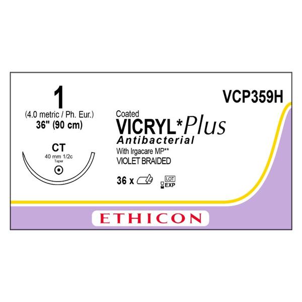 Ethicon Inc,a J & J Company Suture 1-0 Tcs/Pg910 Ct Coated Vicryl Plus Violet 36" Braid 12/Bx - VCP359H
