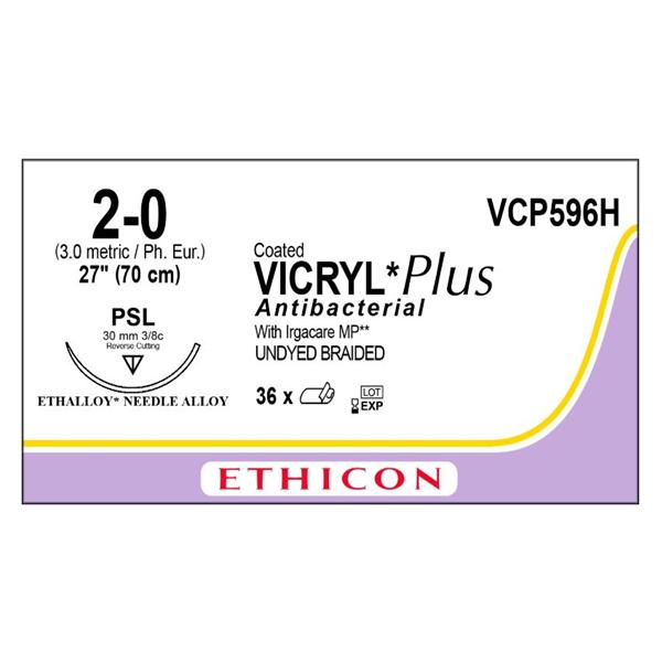 Ethicon Inc,a J & J Company Suture 2-0 Tcs/Pg910 Psl Coated Vicryl Plus Undyed 1X27" Braid 36/Bx - VCP596H