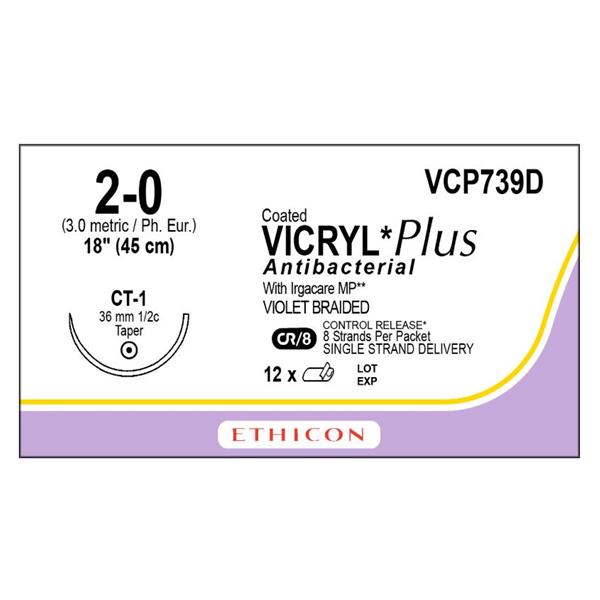 Ethicon Inc,a J & J Company Suture 2-0 Tcs/Pg910 Ct-1 Coated Vicryl Plus Violet 18" Braid 12/Bx - VCP739D