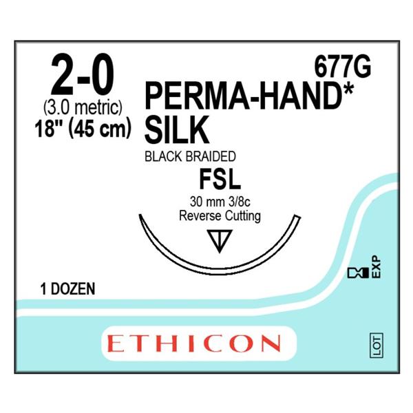 Ethicon Inc,a J & J Company Suture 2-0 Silk Fsl Perma-Hand Black 18" Braid 12/Bx - 677G