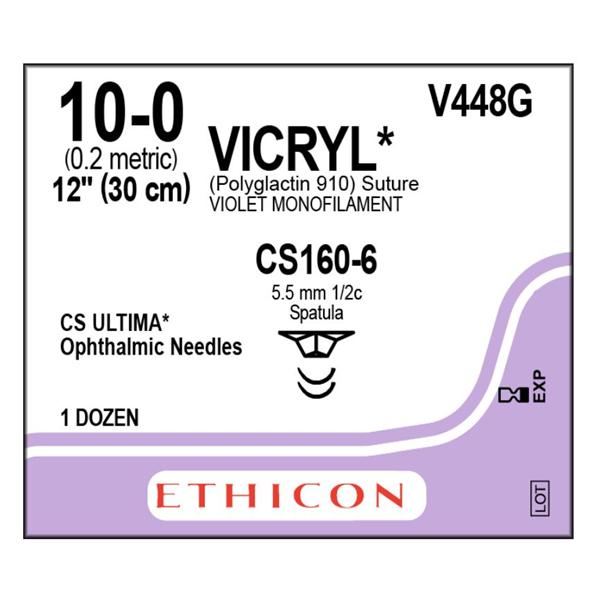 Ethicon Inc,a J & J Company Suture 10-0 Pg910 Cs160-6/Cs160-6 Vicryl Violet 12" Double Arm Braid 12/Bx - V448G