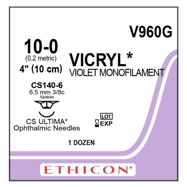 Ethicon Inc,a J & J Company Suture 10-0 Polyglactin 910 Cs140-6 Vicryl Violet 4" Braid 12/Bx - V960G