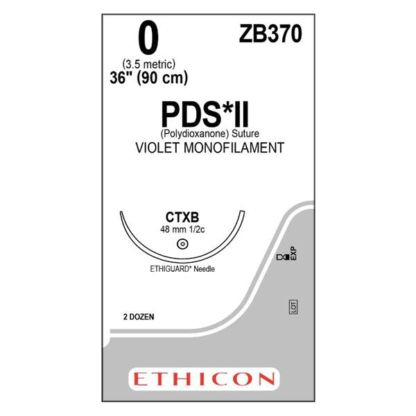 Ethicon Inc,a J & J Company Suture 0 Polydioxanone Ctxb Pds Ii Violet 36" Monofilament 24/Bx - ZB370