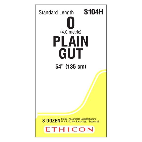 Ethicon Inc,a J & J Company Suture 0 Plain Gut No Needle Yellowish Tan 1X54" Monofilament 36/Bx - S104H