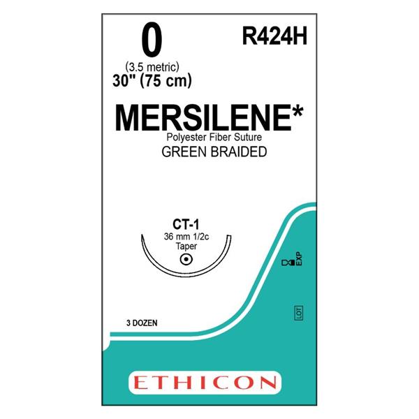 Ethicon Inc,a J & J Company Suture 0 Polyester Ct-1 Mersilene Green 30" Braid 36/Bx - R424H