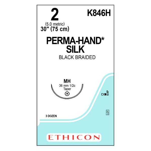 Ethicon Inc,a J & J Company Suture 2 Silk Mh Perma-Hand Black 30" Braid 36/Bx - K846H
