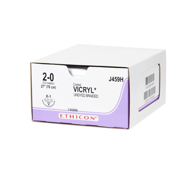 Ethicon Inc,a J & J Company Suture 2-0 Polyglactin 910 X-1 Vicryl Undyed 27" Braid 36/Bx - J459H