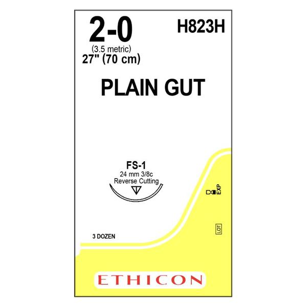 Ethicon Inc,a J & J Company Suture 2-0 Plain Gut Fs-1 Catgut Yellowish Tan 27" Monofilament 36/Bx - H823H