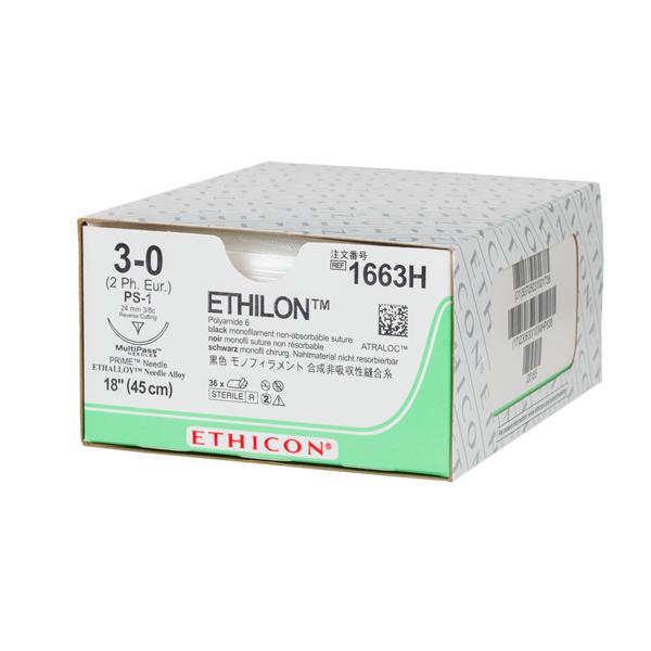 Ethicon Inc,a J & J Company Suture 3-0 Nylon Ps-1 Ethilon Black 18" Monofilament 36/Bx - 1663H