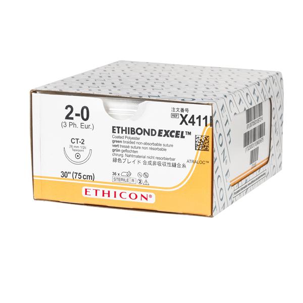 Ethicon Inc,a J & J Company Suture 2-0 Polyester Ct-2 Ethibond Excel Green 30" Braid 36/Bx - X411H