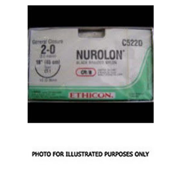Ethicon Inc,a J & J Company Suture 2-0 Nylon Mo-6 Nurolon Black 8X18" Braid Bx - C546D
