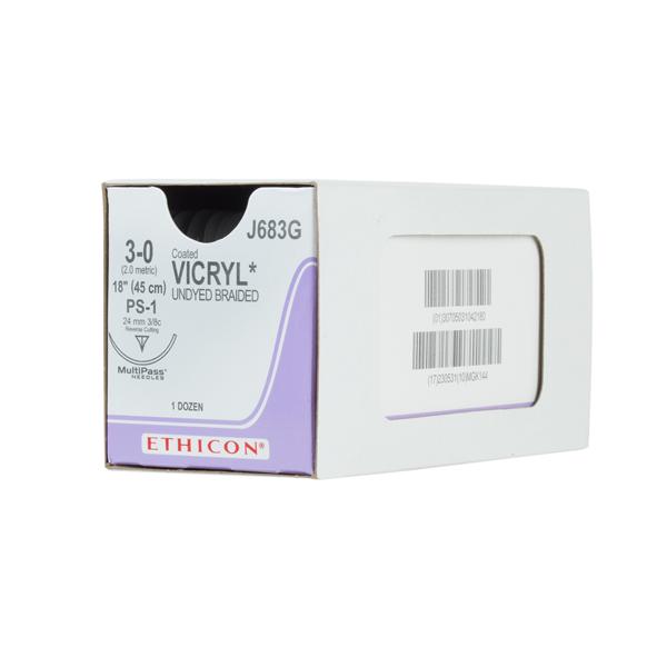 Ethicon Inc,a J & J Company Suture 3-0 Polyglactin 910 Ps-1 Vicryl Undyed 18" Braid 12/Bx - J683G
