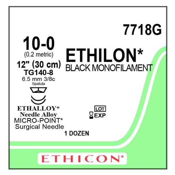 Ethicon Inc,a J & J Company Suture 10-0 Nyl Tg140-8/Tg140-8 Ethilon Black 12" Double Arm Monofilament 12/Bx - 7718G