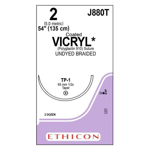 Ethicon Inc,a J & J Company Suture 2 Polyglactin 910 Tp-1 Vicryl Undyed 54" Braid 24/Bx - J880T