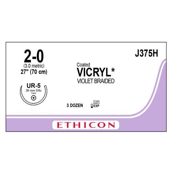 Ethicon Inc,a J & J Company Suture 2-0 Polyglactin 910 Ur-5 Vicryl Violet 27" Braid 36/Bx - J375H