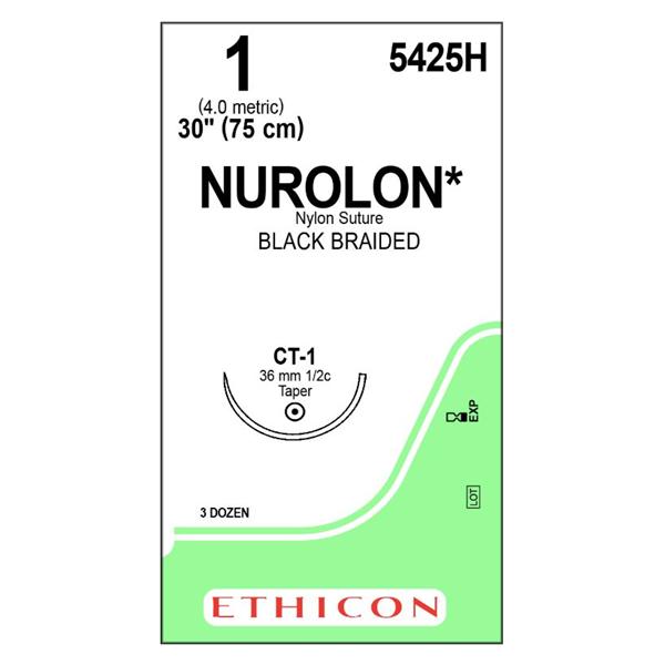 Ethicon Inc,a J & J Company Suture 1 Nylon Ct-1 Nurolon Black 18" Braid 36/Bx - 5425H