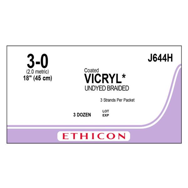 Ethicon Inc,a J & J Company Suture 3-0 Polyglactin 910 No Needle Vicryl Undyed 18" Braid 36/Bx - J644H
