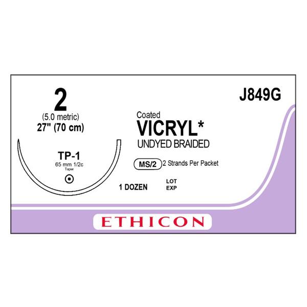 Ethicon Inc,a J & J Company Suture 2 Polyglactin 910 Tp-1 Vicryl Undyed 2-27" Braid 12/Bx - J849G