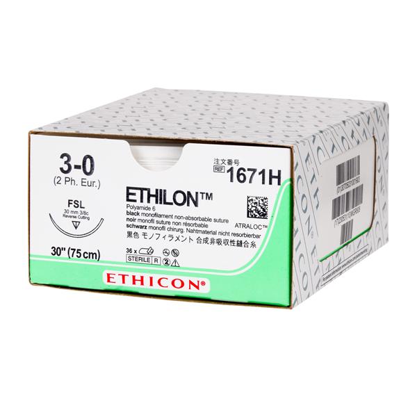 Ethicon Inc,a J & J Company Suture 3-0 Nylon Fsl Ethilon Black 30" Monofilament 36/Bx - 1671H