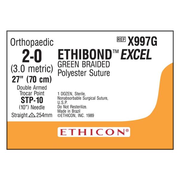 Ethicon Inc,a J & J Company Suture 2-0 Polyester Stp-10/Stp-10 Ethibond Excel Green 27" Double Arm Braid Bx - X997G
